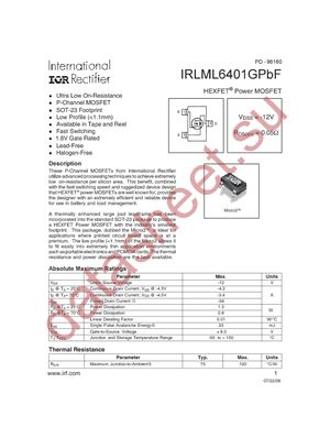 IRLML6401GTRPBF datasheet  